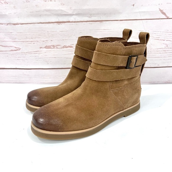 NWT UGG Josefene Ankle Boots Distressed Suede Strap Short Booties Chestnut Tan - Picture 5 of 10